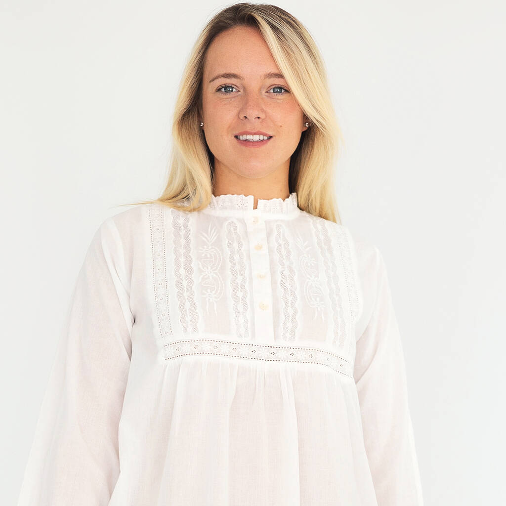 Polo Long Sleeve White Cotton Nightdress