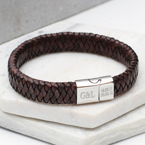 Men's Personalised Message Leather Bracelet