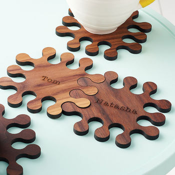 Personalised Walnut Jigsaw Coasters