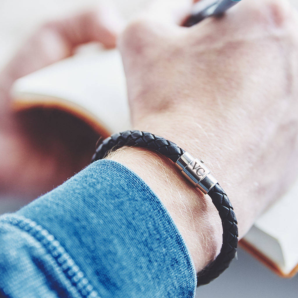 Men's Personalised Engraved Plaited Leather Bracelet