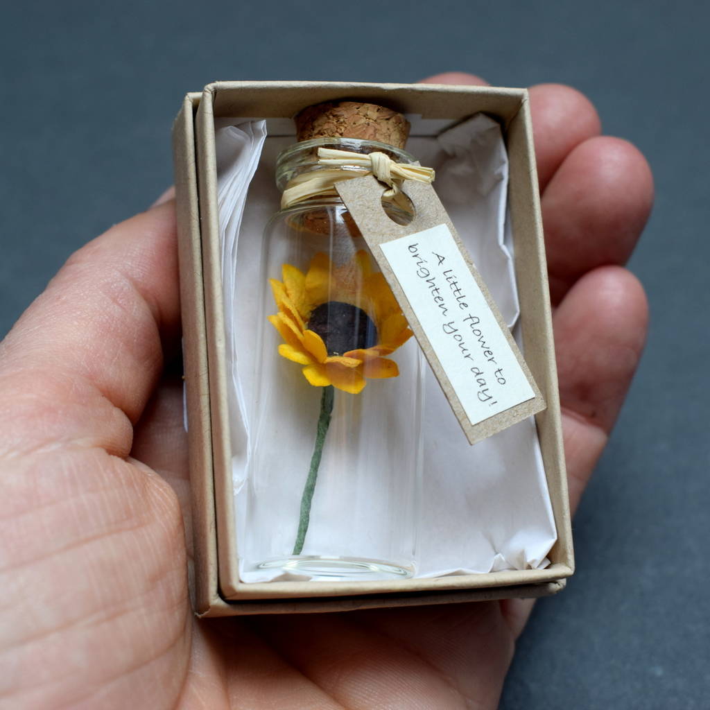 Tiny Sunflower In A Bottle With Personalised Message