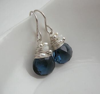 Aquamarine Quartz, Moonstone And Pearl Earrings