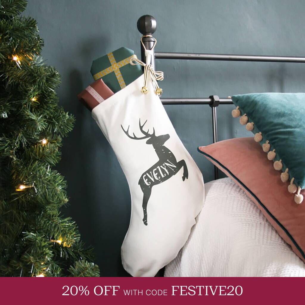 Personalised Reindeer Name Christmas Stocking