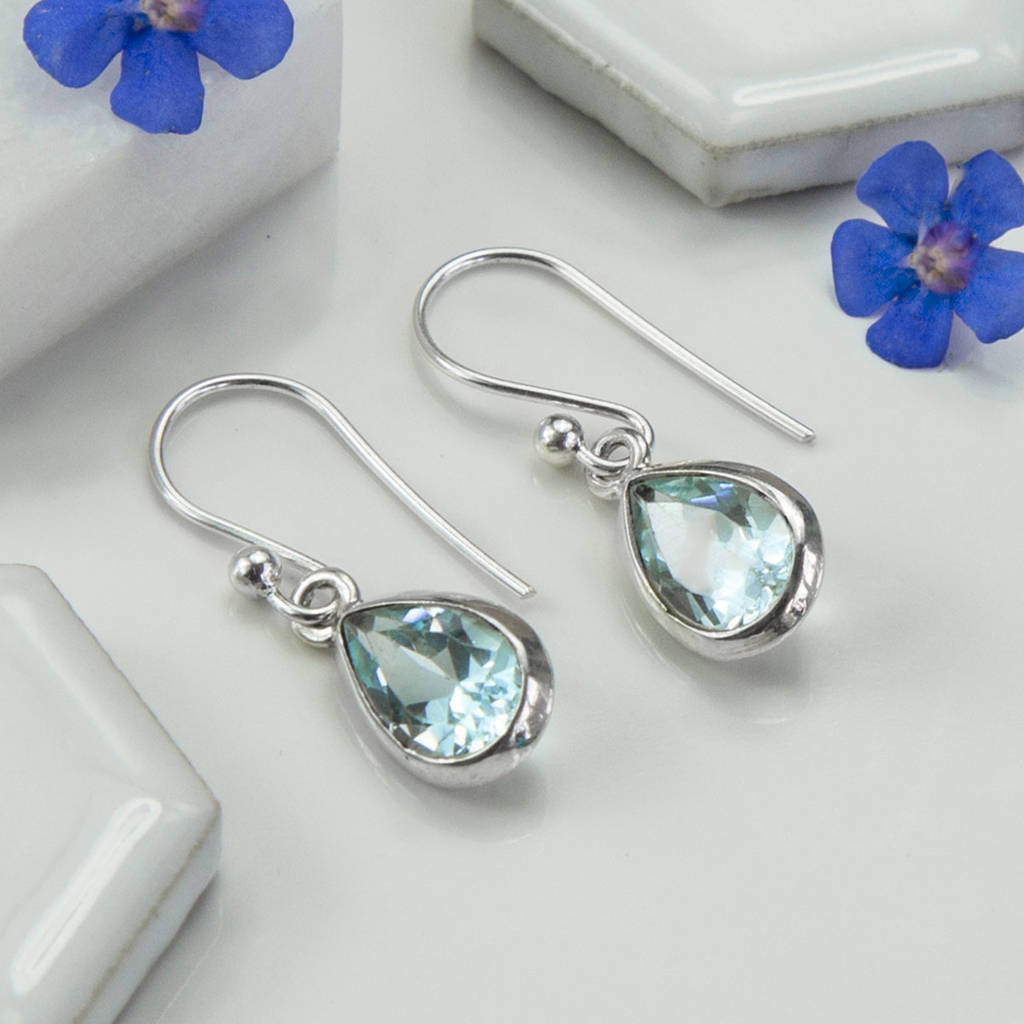 Sterling Silver Dangly Blue Topaz Teardrop Earrings