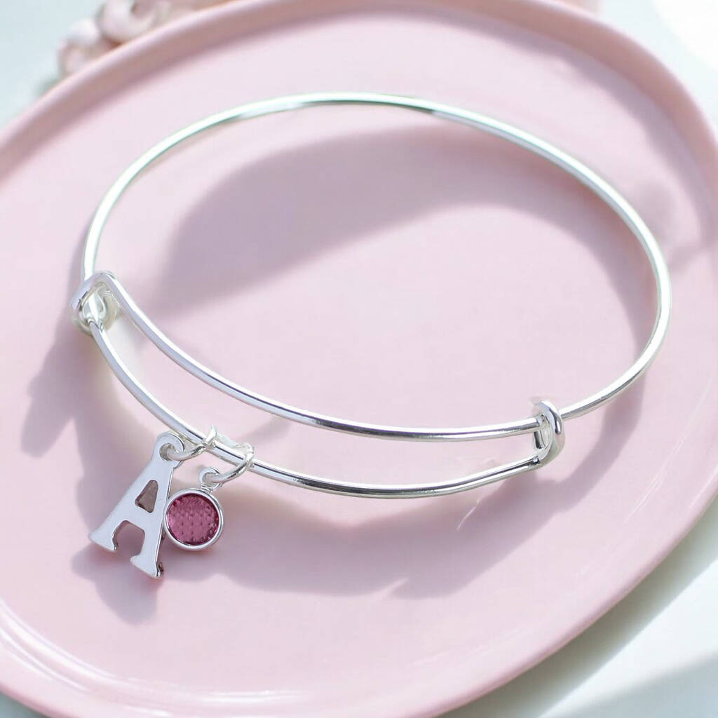 Personalised Initial Birthstone Bangle