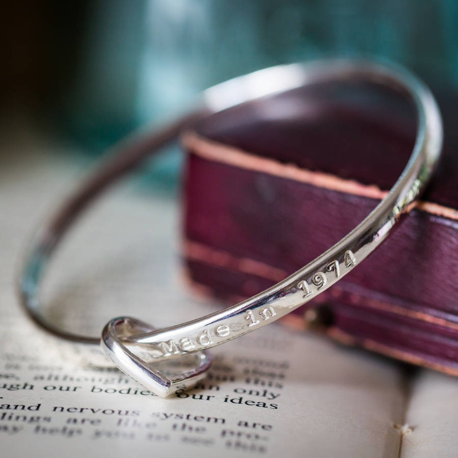 Personalised Solid Sterling Silver Bangle With Heart
