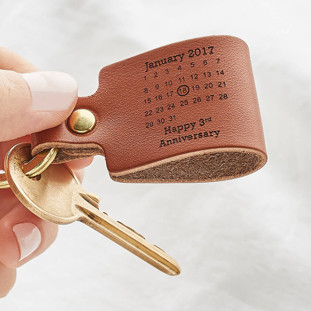 Personalised Third Wedding Anniversary Leather Keyring