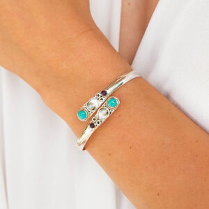 Sarisha Spirit Turquoise, Pearl, Amethyst Sterling Silver Bracelet