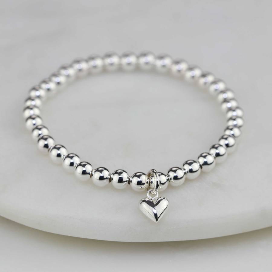 Children's Beaded Bracelet With Silver Heart Charm