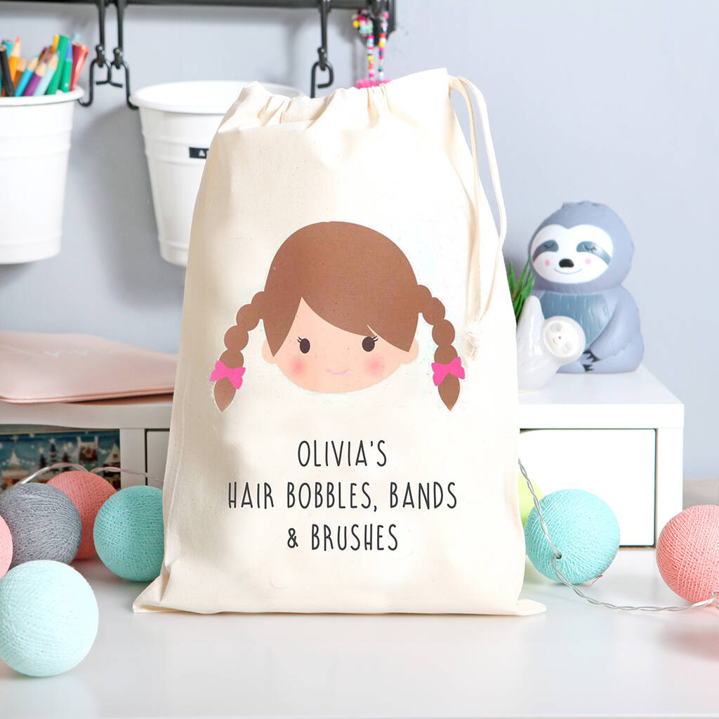 Personalised Girls Hair Bobble And Brush Bag