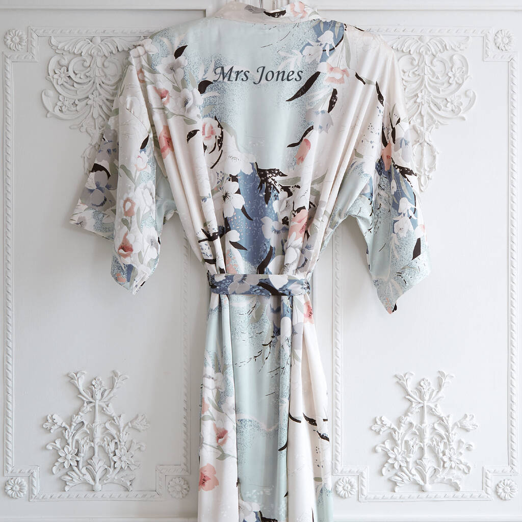 Personalised Women's Floral Print Kimono Dressing Gown