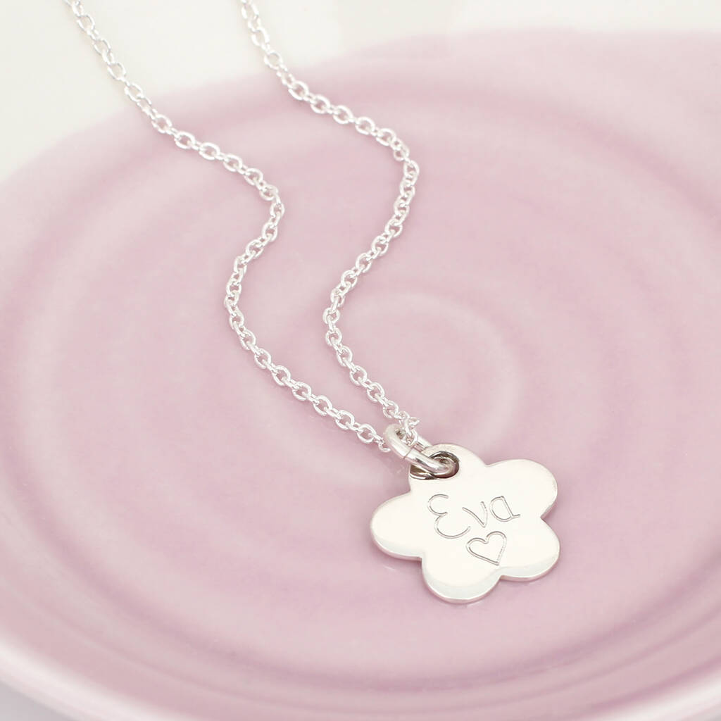 Girl's Personalised Sterling Silver Flower Necklace