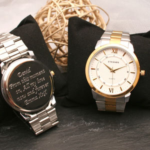 Gents Engraved Wrist Watch Silver And Gold Plated Alloy