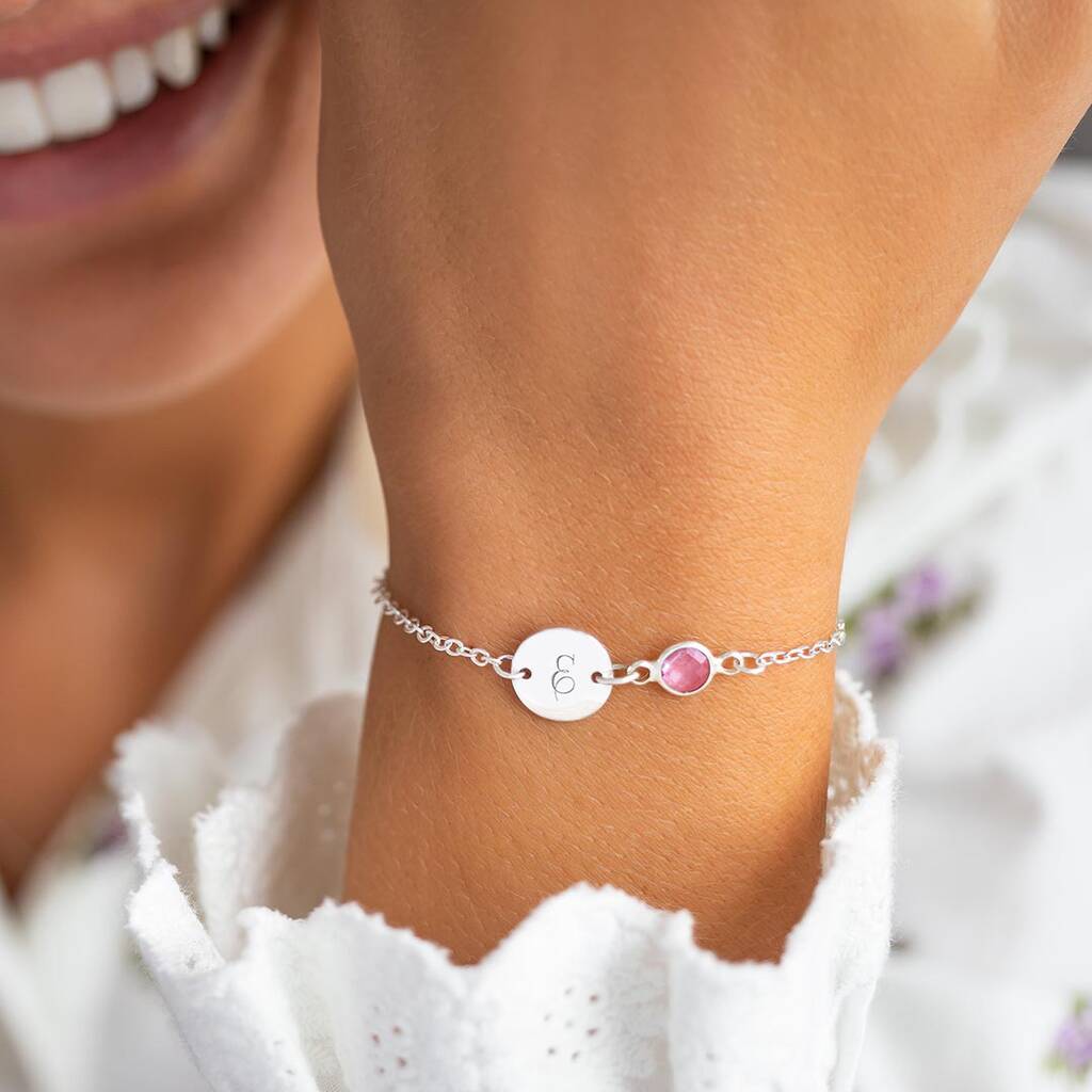 Initial Disc And Birthstone Personalised Bracelet