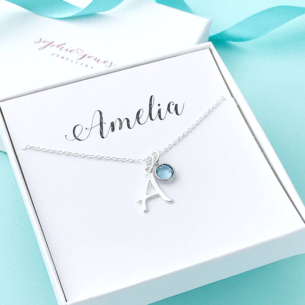 Personalised Initial And Birthstone Necklace