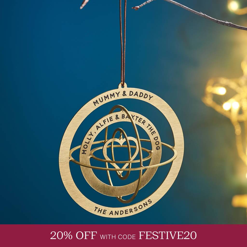 Personalised Solid Brass Globe Christmas Decoration