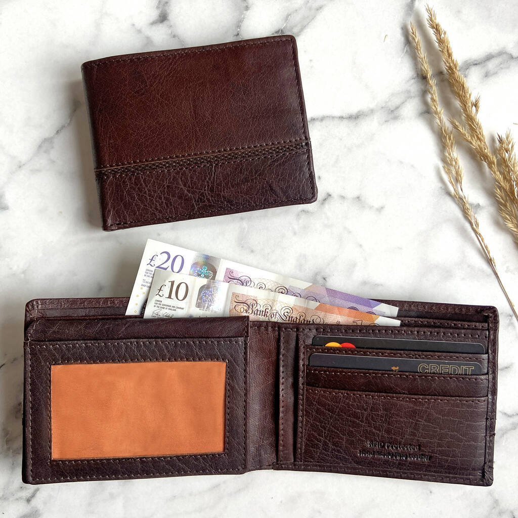 Men's Brown Buffalo Leather Wallet With Rfid