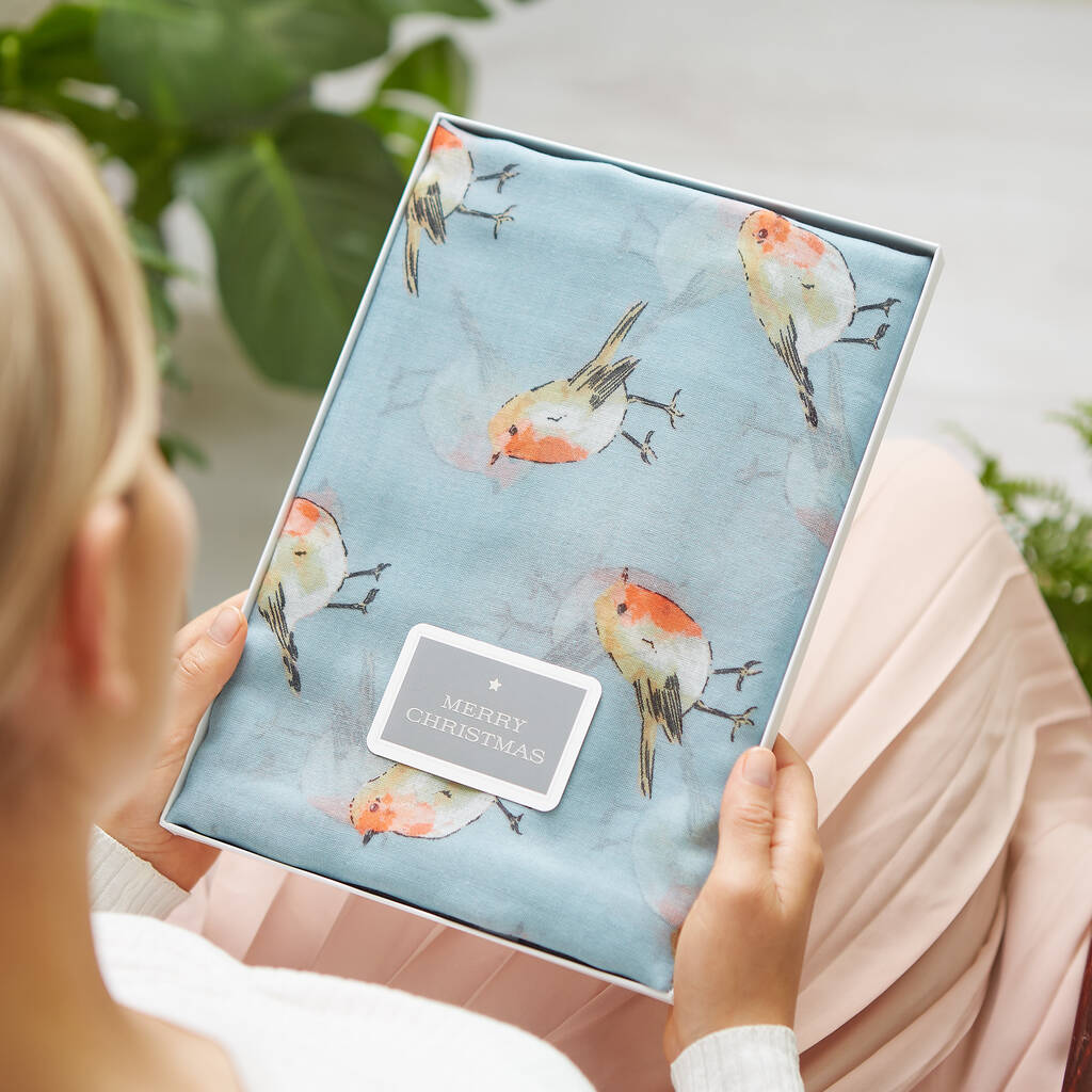 Personalised Robin Sketch Print Scarf