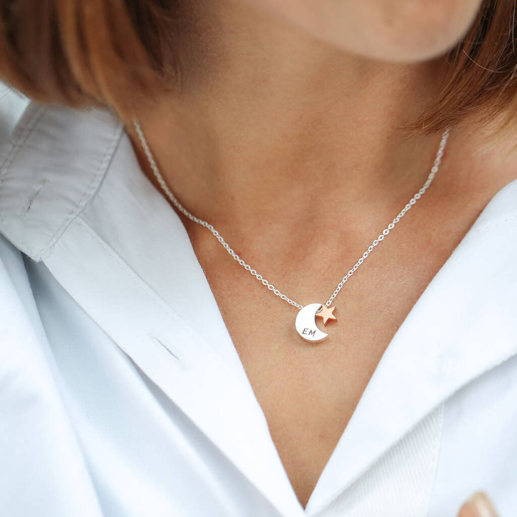 Personalised Moon And Star Necklace