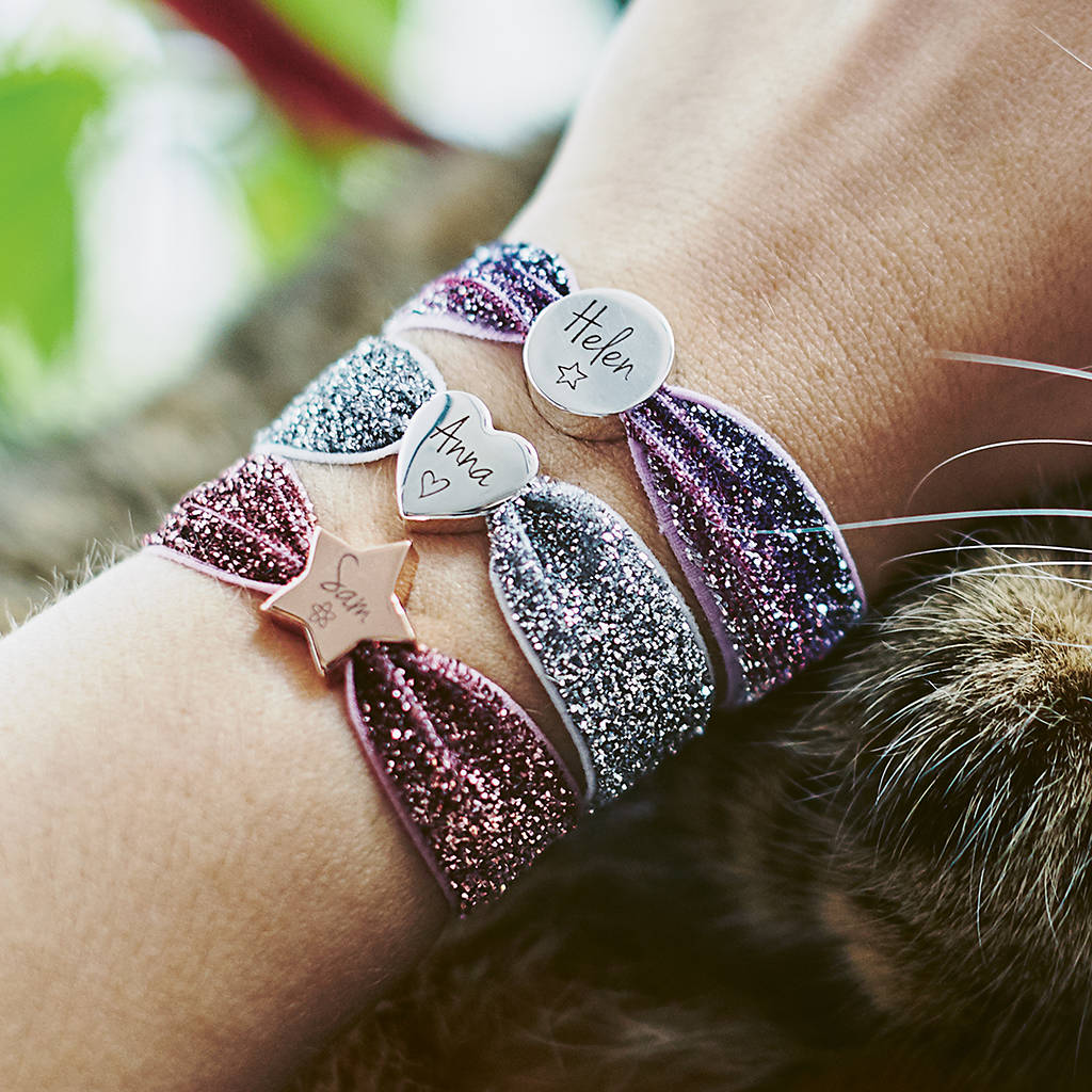 Girls Personalised Glitter Stretch Bead Bracelet