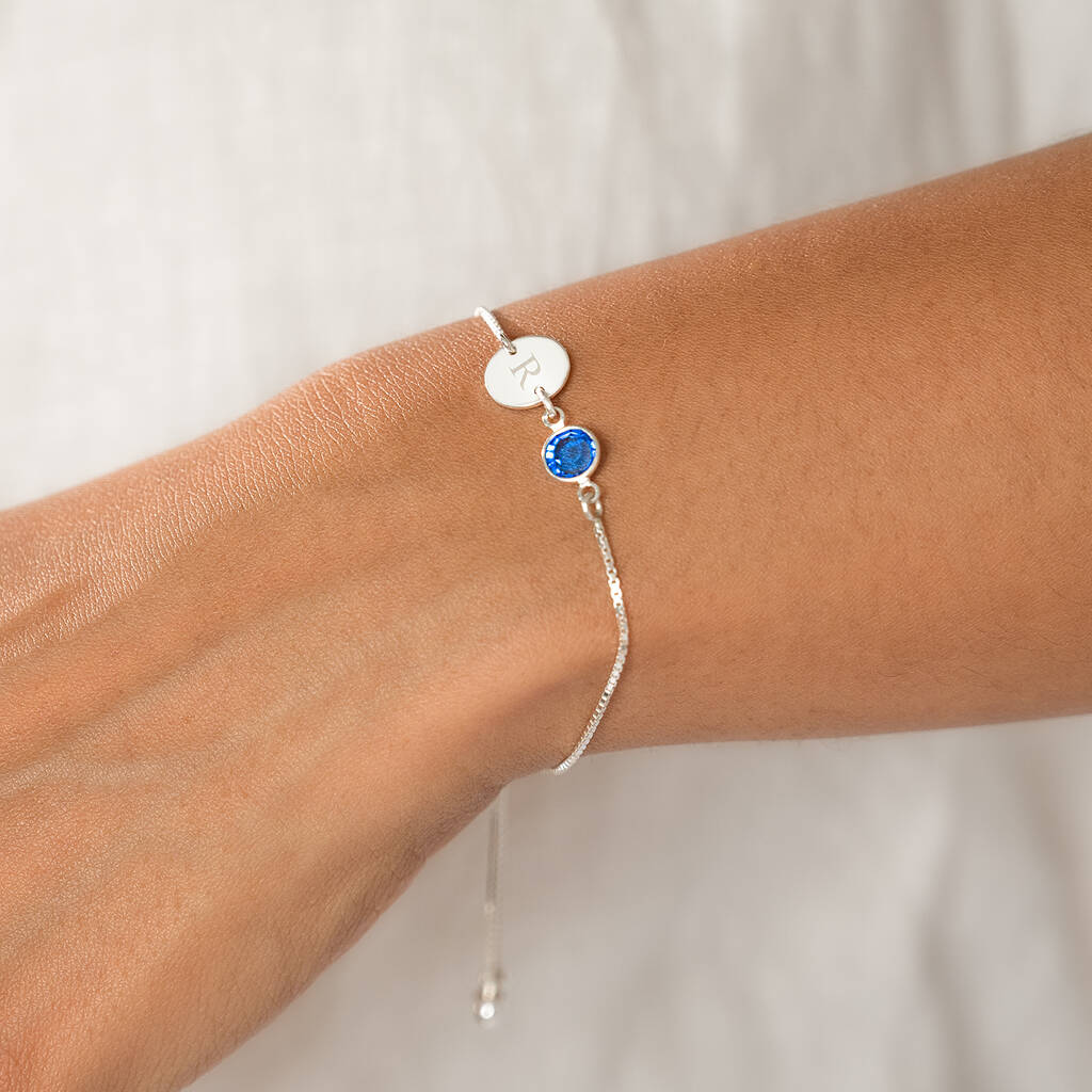 Sterling Silver Birthstone Initial Sliding Bracelet