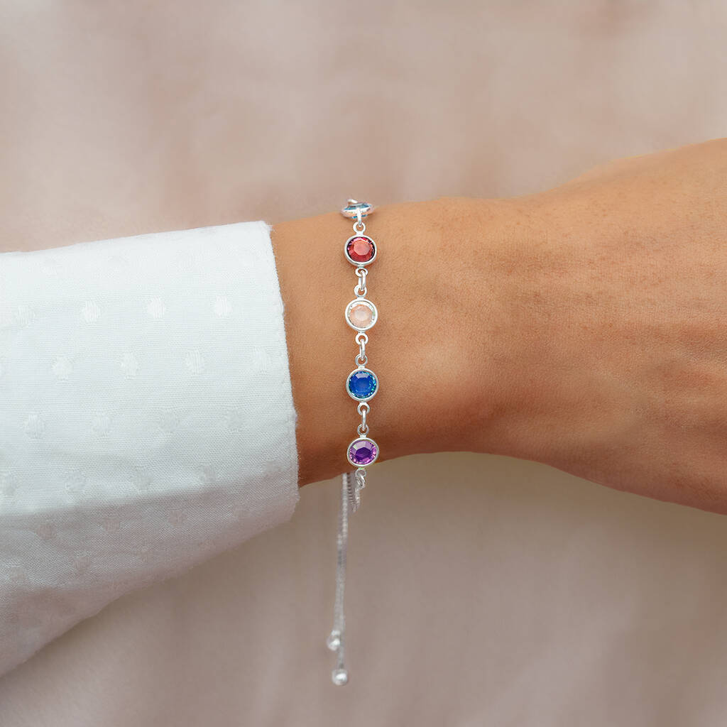 Sterling Silver Family Birthstones Sliding Bracelet