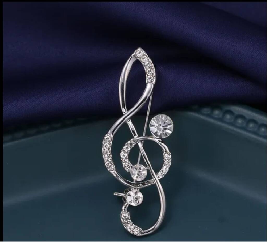 Diamante Treble Clef Musical Note Pin Brooch