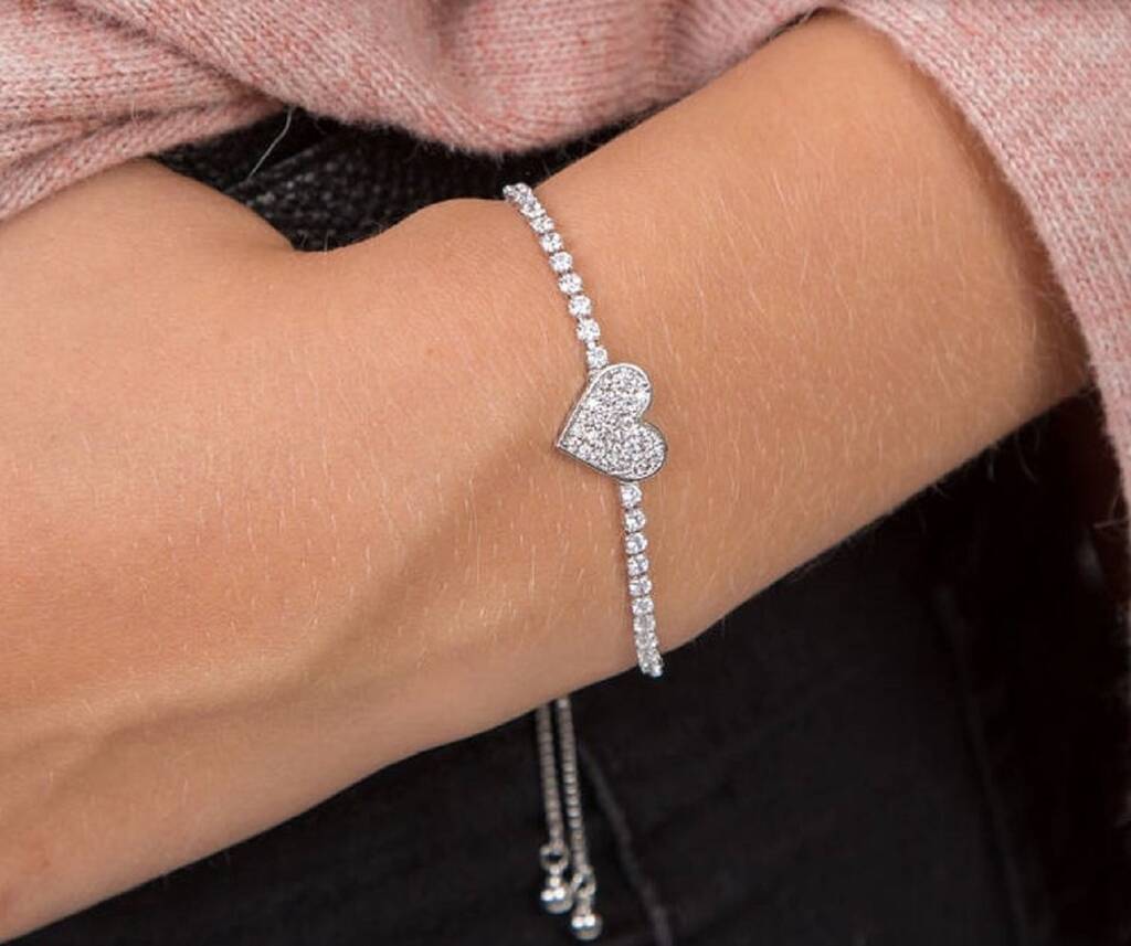 Heart Sparkly Adjustable Pull Slider Bracelet