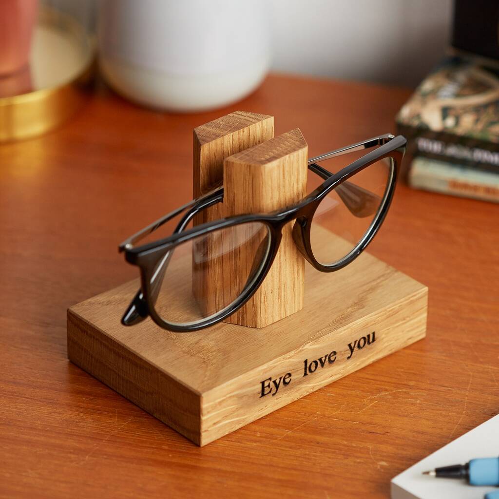 Solid Oak Personalised Glasses Stand With Storage Options