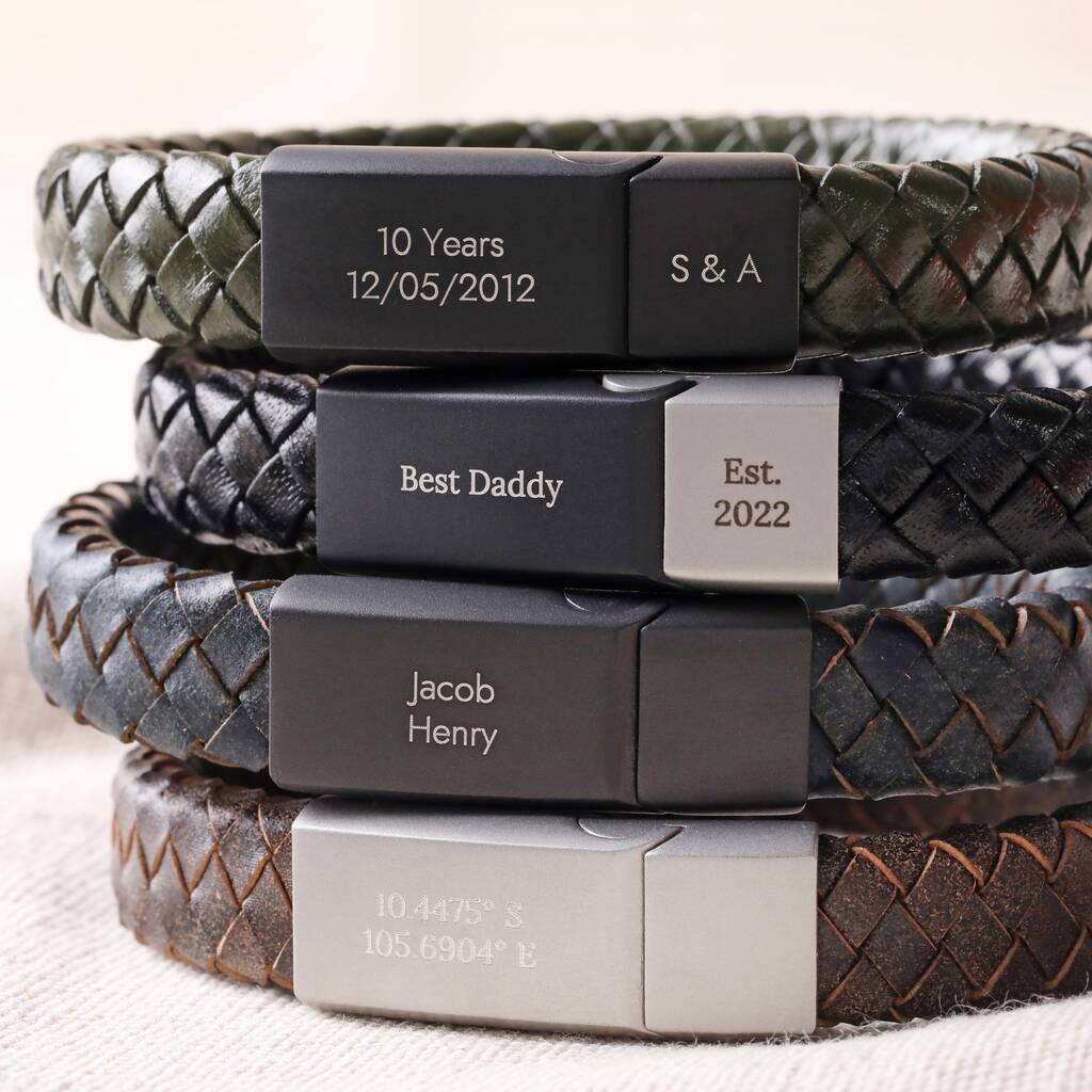 Men's Personalised Woven Leather Bracelet