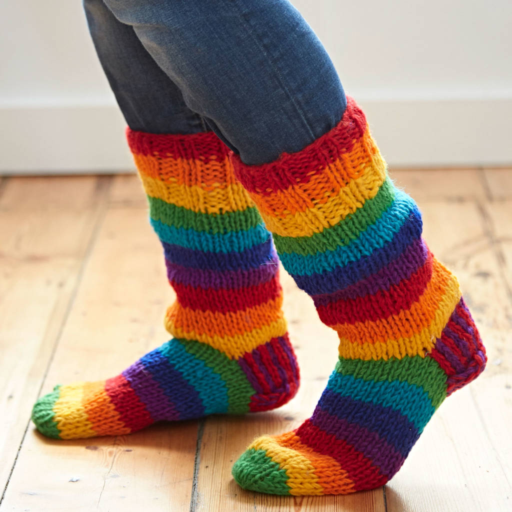 Handmade Rainbow Woollen Slipper Socks