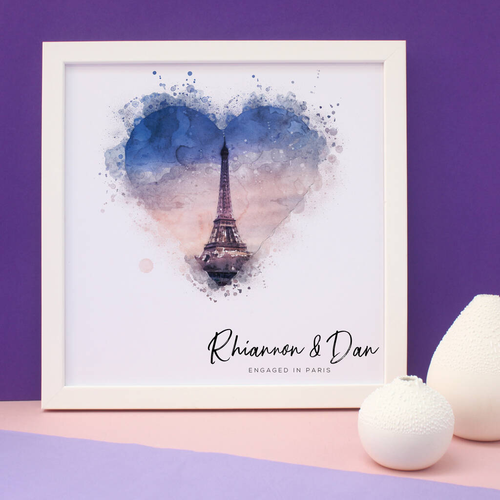 Personalised Watercolour Engagement Framed Print