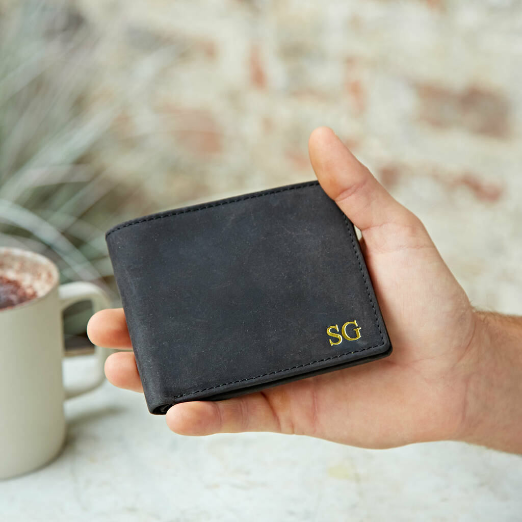 Personalised Handmade Black Buffalo Leather Wallet