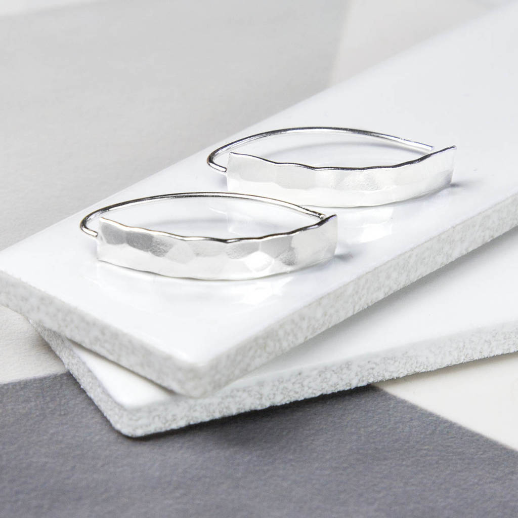 Sterling Silver Hammered Finish Urban Shield Earrings