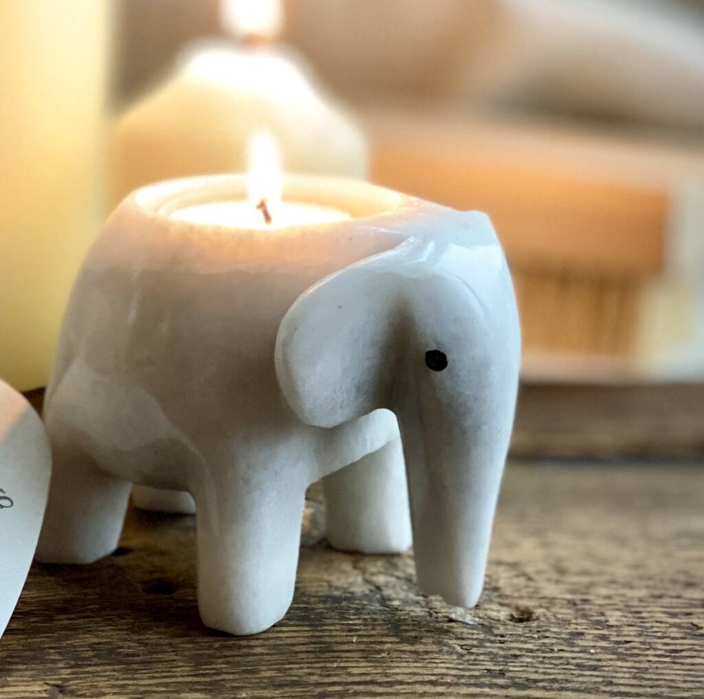 Two Elephant Marble T Light Holders
