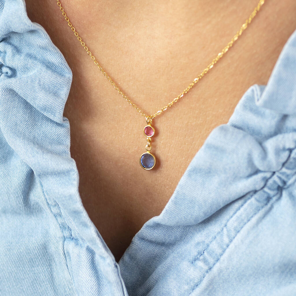 Mother And Child Birthstone Pendant Necklace