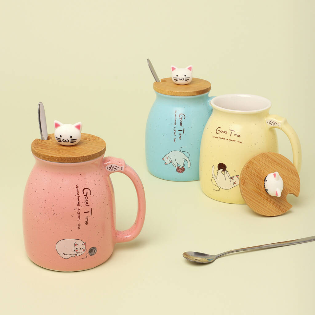 Cat Mugs Ceramic Tea Coffee In Assorted Colours G Decor