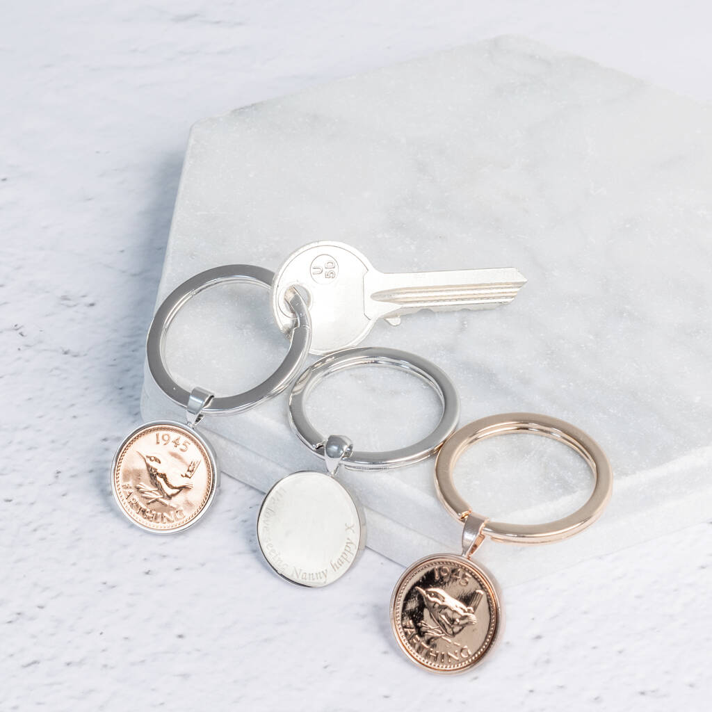 80th Or 70th Birthday Personalised Farthing Keyring