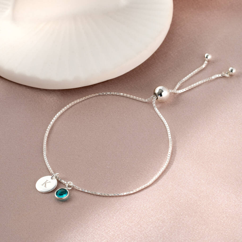 Silver Birthstone Adjustable Sliding Bracelet