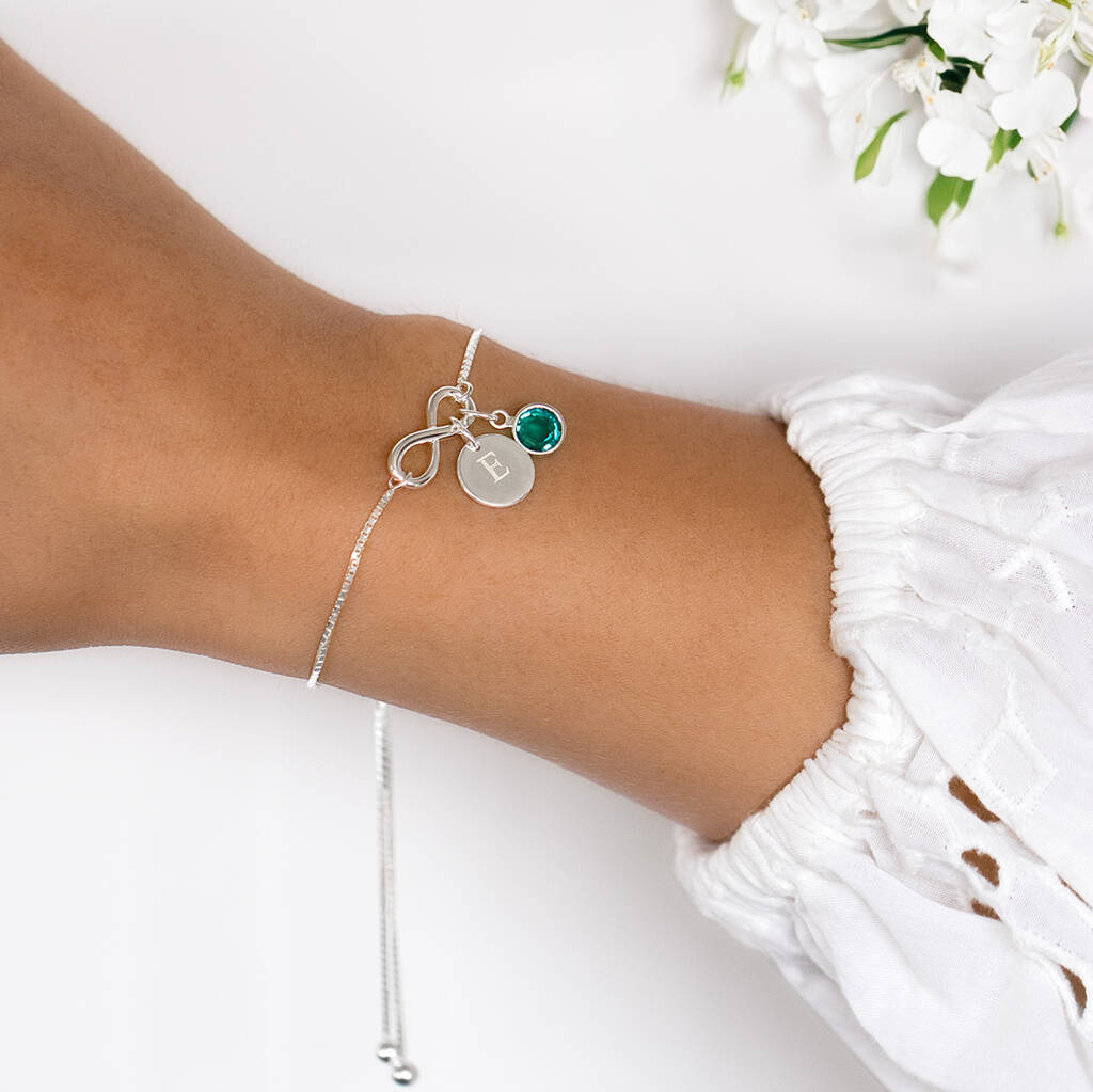 Sterling Silver Infinity Birthstone Sliding Bracelet