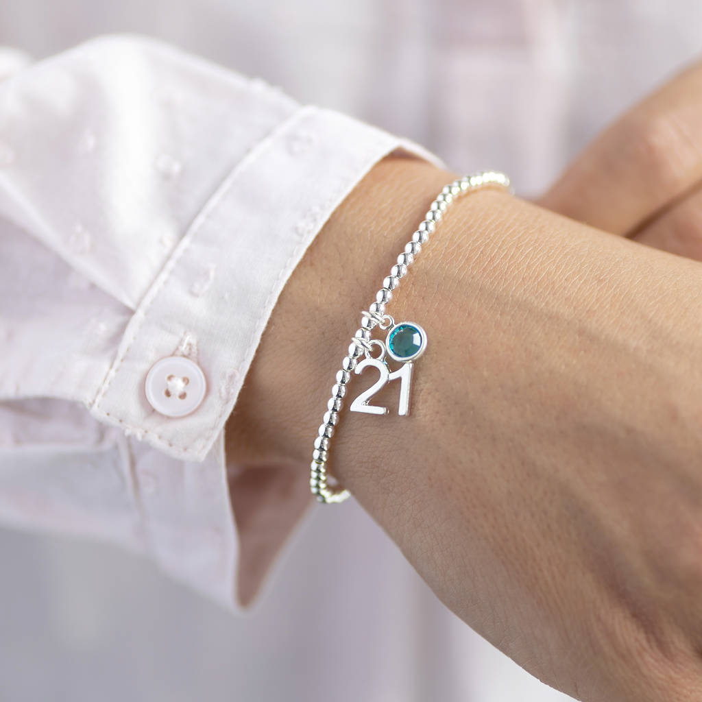 21st Birthday Beaded Birthstone Charm Bracelet