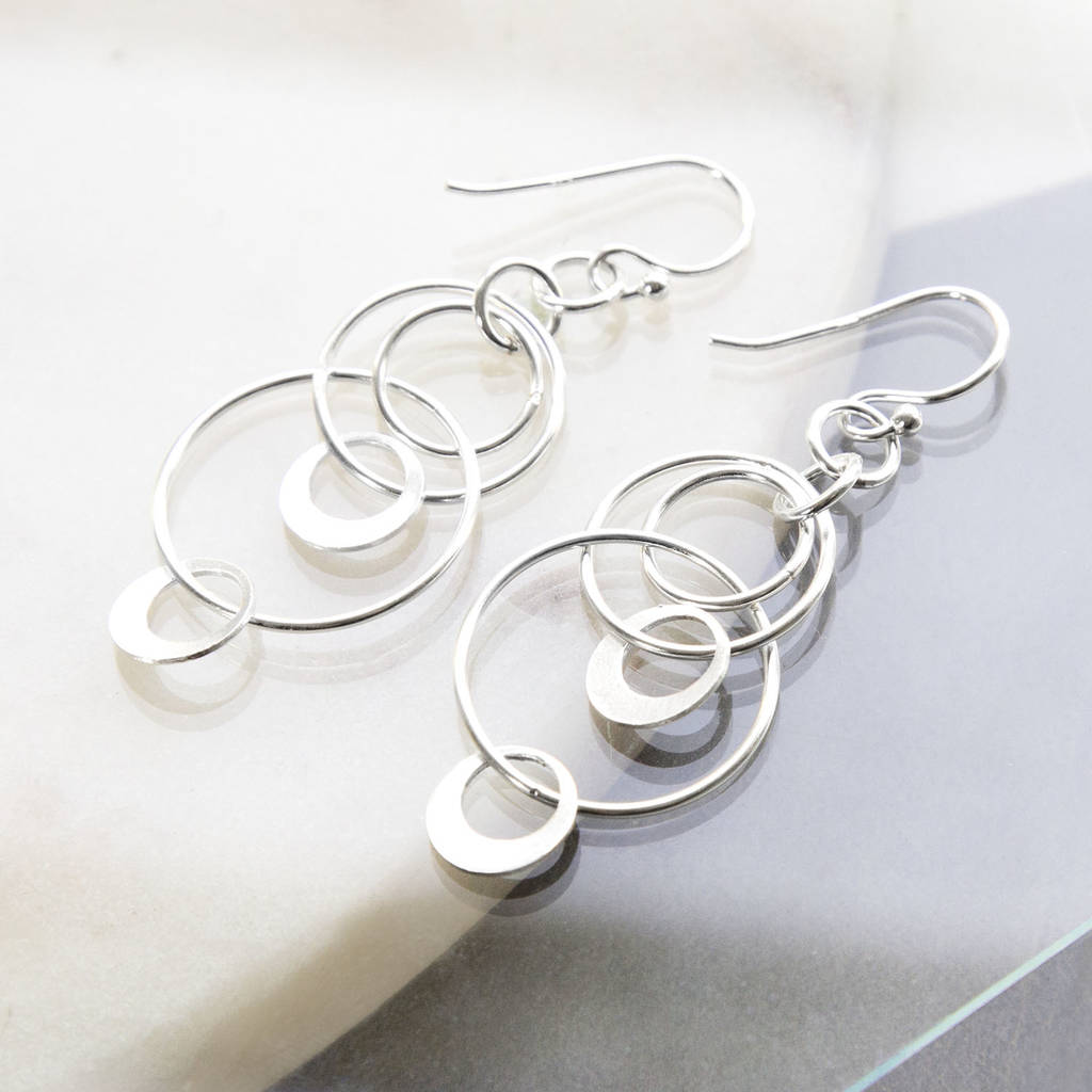 Sterling Silver Swinging Circles Dangly Earrings