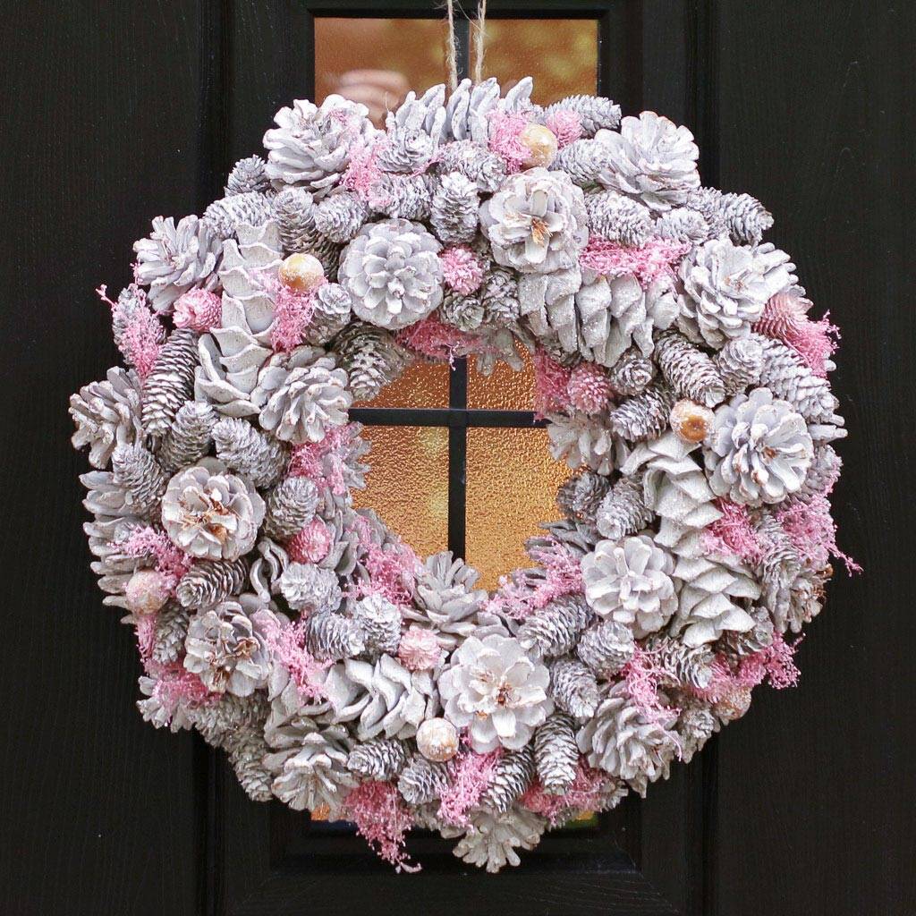 Winter Sparkle Pink Door Wreath