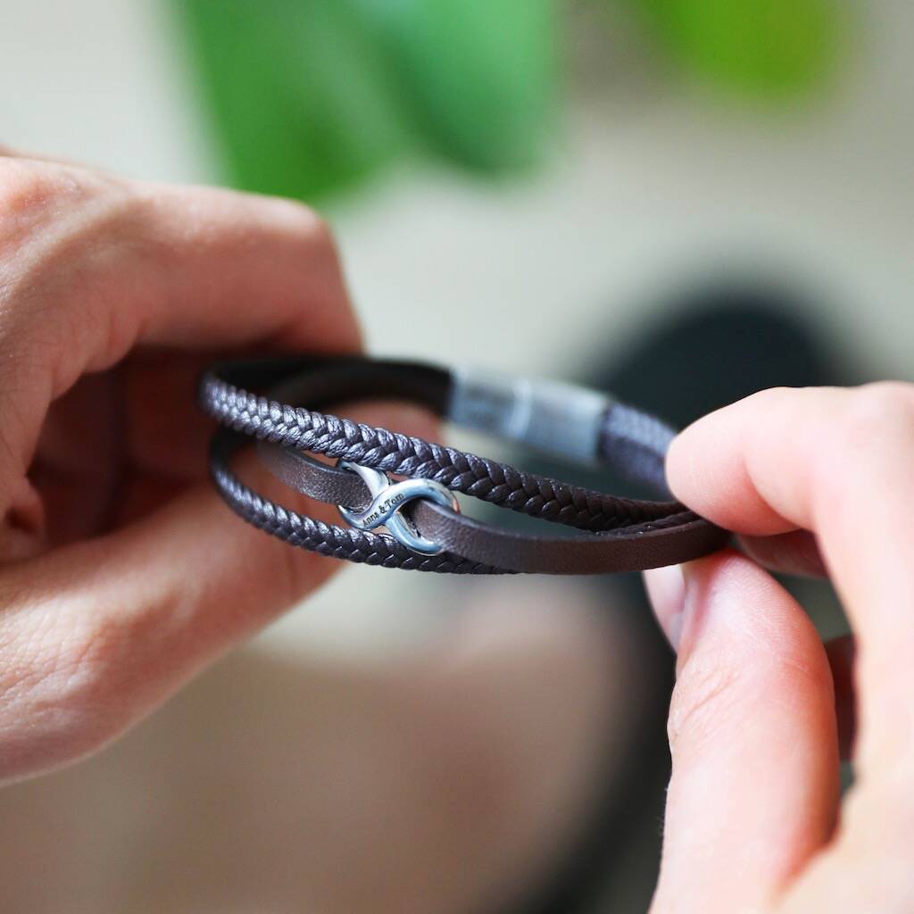 Men's Personalised Leather Stainless Infinity Bracelet