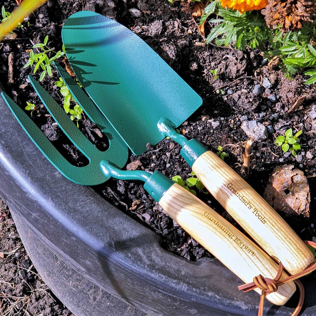 Personalised Fork And Trowel Gardening Set For Gardener