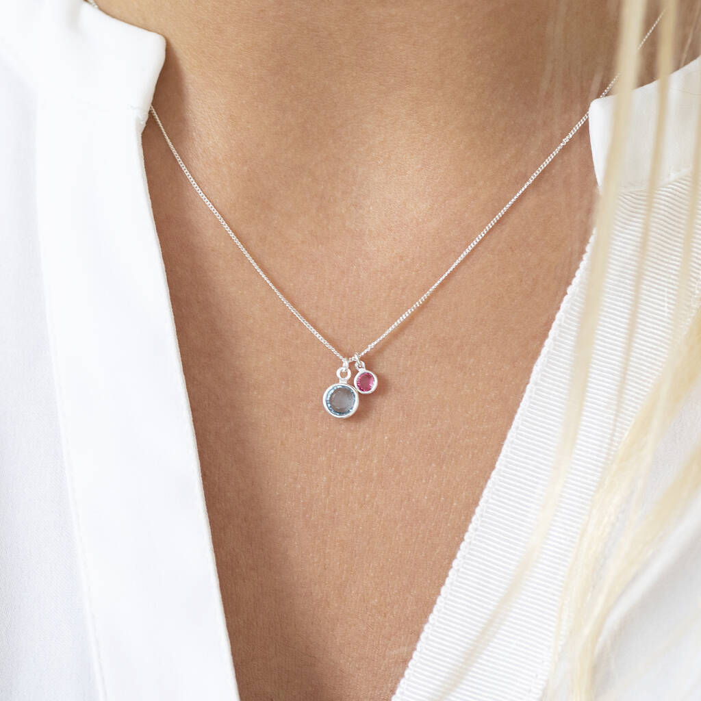 Mother And Child Birthstone Charm Necklace