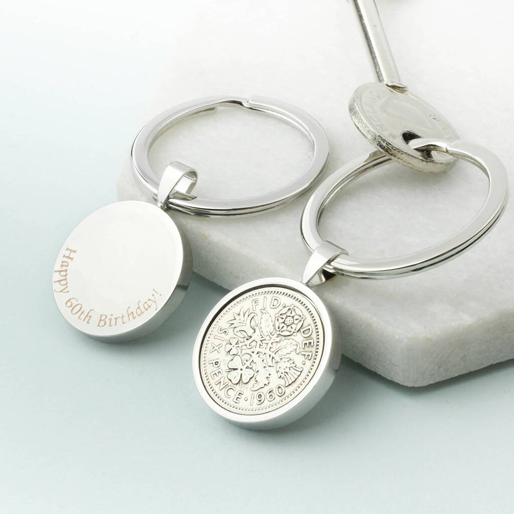 Personalised 1965 60th Birthday Sixpence Keyring