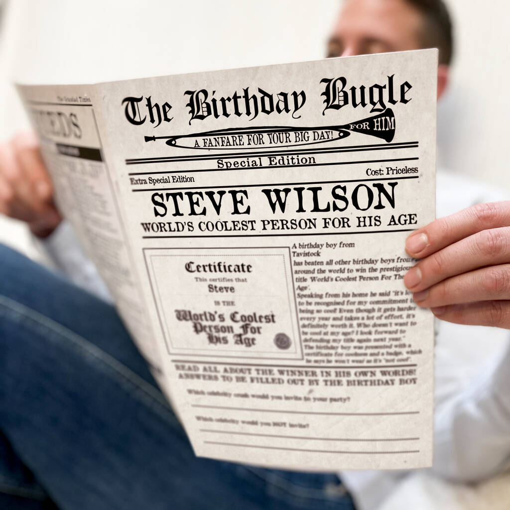 Personalised 'The Birthday Bugle' Newspaper For Him