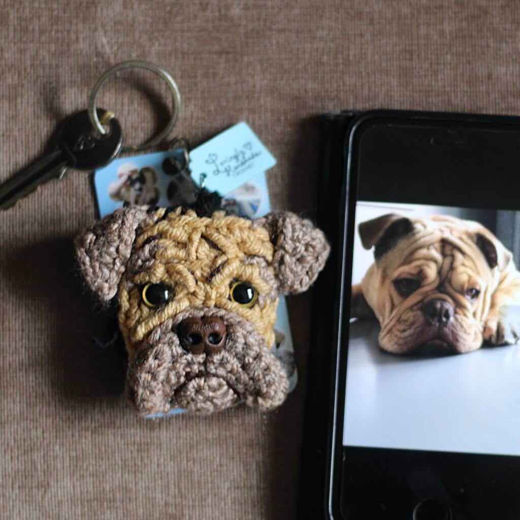 Personalised Crochet Dog Face Keyring Letterbox Gift