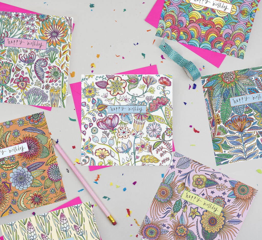'Rainbow Floral' Mixed Pack Of Ten Birthday Cards